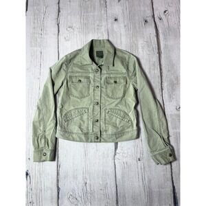 Lucky Brand Olive Green Utility Jacket Women Size L Cotton Button Front Pockets
